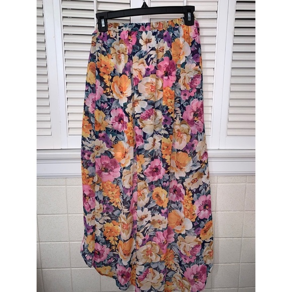 Forever 21 Raspberry Orange Floral High Low Skirt - Picture 4 of 5